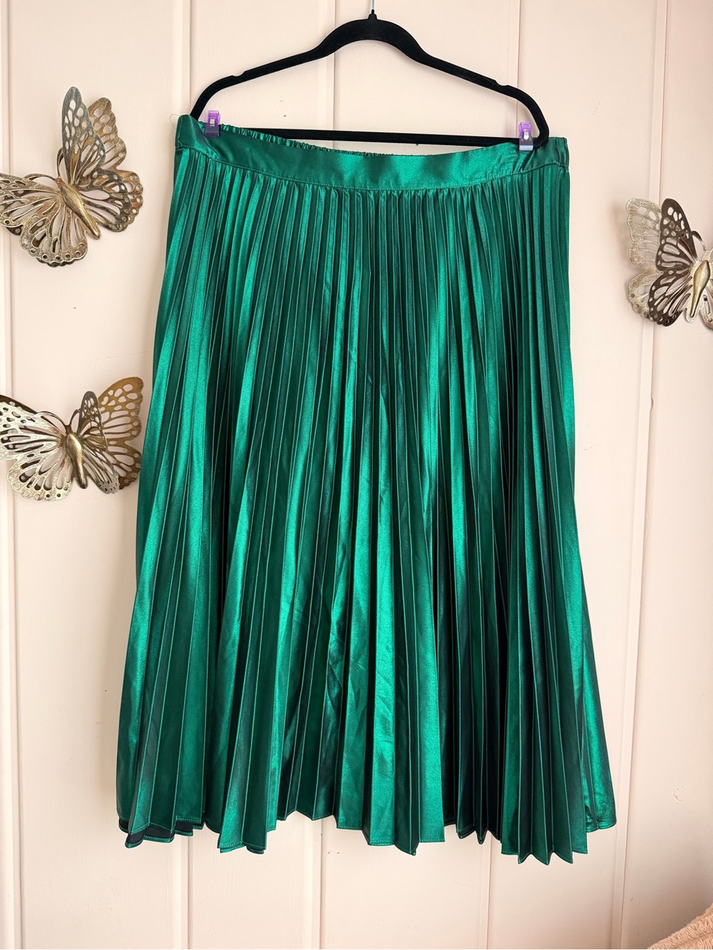 Free Assembly Emerald Metallic Pleated A-Line Skirt szXL